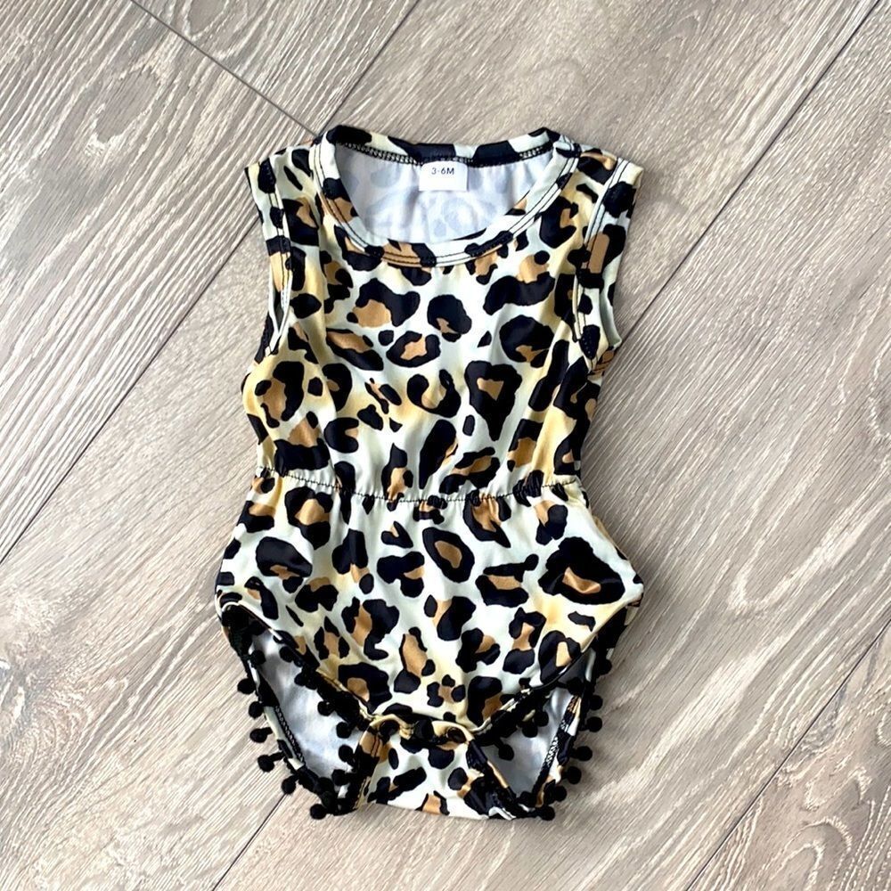 Leopard Romper 3-6 M With Pom Poms